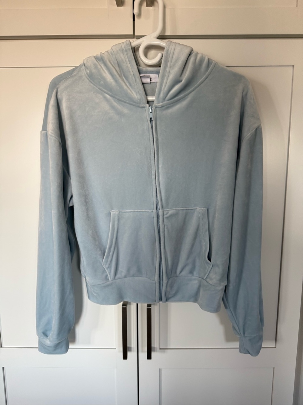 Light Blue “Velour” Hooded Zip-Up Jacket / Track Suit - size small